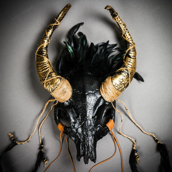 Antelope Devil Gold Horns Animal Skull Ghost Masquerade Mask - Black - Picture 3 of 10
